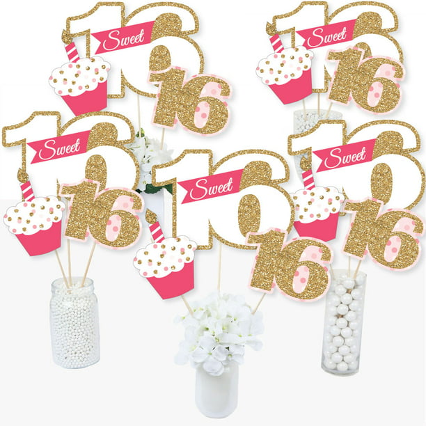 Paper Straws and Sweet Sixteen Banner Sweet 16 Hanging Swirls Sweet 16 Table Decorating Kit With 2 Centerpieces and Confetti Sweet Sixteen Birthday Party Decorations Party Supplies Pack 